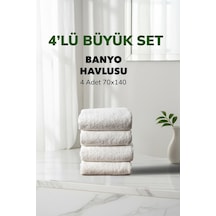 4 Lü Kareli Beyaz Renk Yumuşak Pamuk Banyo Havlu Seti 70x140 Cm