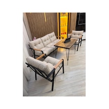 Houseart Açelya Balkon, Bahçe, Cafe - Salon - Metal Kanepe Koltuk Takımı 3+1+1 + Masa Krem