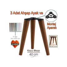 3 Adet Ahşap Ayak 40 Cm Koyu Meşe M8 Civatalı Bağlantı Aparatlı Mobilya Tabure Sehpa Masa Destek Ayağı Koyu Meşe