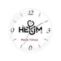 Kişiye Özel Hekim Aile Çap 30 Bombeli Gerçek Cam Duvar Saati Siyah