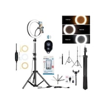 Adaptörlü Bluetooth Kumandalı Ring Light Youtuber Tiktok Çekim Makyaj Işığı 10 Inç 2.1 Mt Tripod