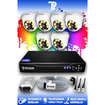 Picam 6 Kameralı Dome 6 İç Kamera Set HDD'siz Full HD Renkli Gece Görüşlü Güvenlik Kamerası Sistemi