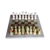 Oniks Mermer Satranç Takımı, Yeşil-beyaz Onyx Satranç Tahtası, Kadife Kutu, 32 Parça El Yapımı Taşlar 39 X 39