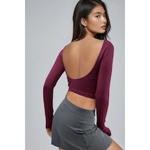 Hiccup Busem Sırt Dekolteli Slim Fit Kısa Bluz Bordo Kırmızı