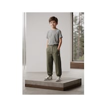 Deniva Kids Erkek Çocuk Haki Yeşili Beli Ve Paçası Lastikli Dikiş Detaylı Rahat Kalıp Jogger Eşofman Altı