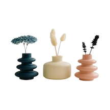 3'lü Mini Vazo Seti Pampas & Kuru Çiçek İçin İskandinav Pastel Taş Vazolar, Raf & Mas Standart