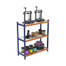 3 Katlı Ahşap Raflı İçten Oturmalı Hafif Rack - 3d Yazıcı Rafı, Depo Rafı 60x150 Cm-200 Cm Mavi-turuncu