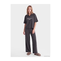 Lcw Young Antrasit Polo Yaka Baskılı Kadın Pijama Takım