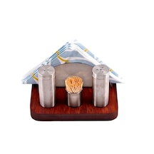 Tuzluk Karabiberlikli Peçetelikli Set 304 Kalite Ahşap Ireco Çelik