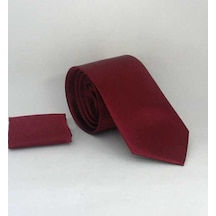 Gaffy Bordo Klasik Düz Renk Mendilli Saten Kravat - KS-09 Bordo