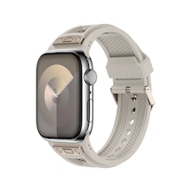 Apple Uyumlu  Watch 44mm Zore Krd-117 Hava Alabilen Delikli Metal Süslemeli Desenli Silikon Kordon