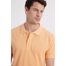 Tudors Erkek Slim Fit Dar Kesim %100 Pamuk Turuncu Polo Yaka Tişört-46209 Turuncu