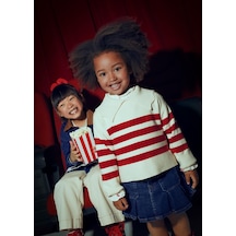 Mayoral Kız Çocuk Geniş Yaka Çizgili Kazak Bej