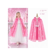 Kar Tanesi Desenli Pembe Elsa Pelerini - Astarlı Frozen Pelerini 85 Cm