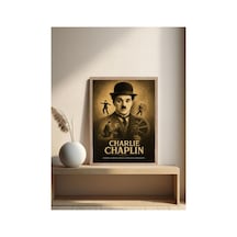 Charlie Chaplin Doğal Ahşap Çerçeveli Tek Parça Dekoratif Tablo Çok Renkli - 820339772 Çok Renkli