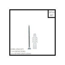 Dübel-vida Seti, Beyaz Dübel 7 Mm, 3,5x50 Yhb Sunta Vidası, 10 Adet
