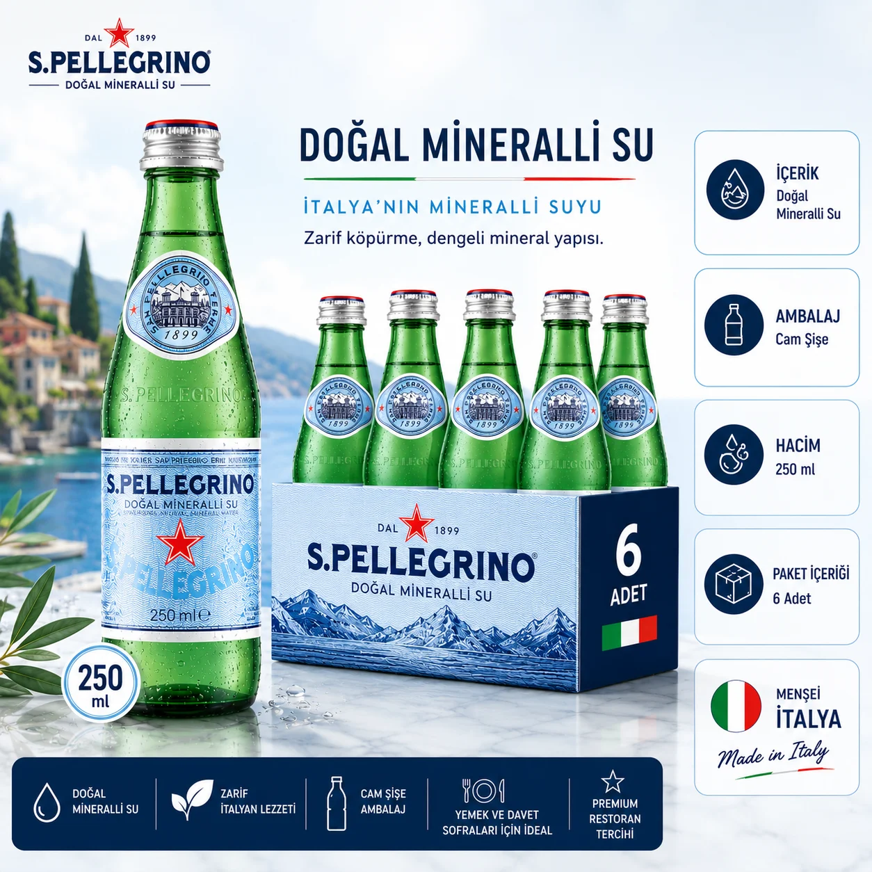 San Pellegrino Doğal Zengin Mineralli Su 6 X 250 Ml