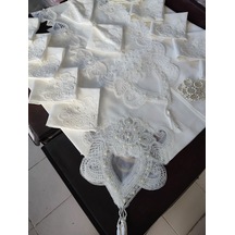 12 Kişilik Masa Örtüsü Takımı, Masa Seti 12 Kişilik 26 Parça 160x220cm Yarım Dantelli Diğer