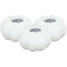 Şamdan Dekoratif Mumluk Eskitme Şamdan Set 3 Lü Üçlü Tealight Ve Uzun Mum Uyumlu Kabak Model - Beyaz