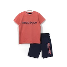 Dobakids Rise Enjoy Slogan Baskılı Erkek Çocuk Yazlık 2'li Takım 8-15 Yaş Mercan