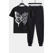 Uyguntarz Unisex Drawing Butterflies Baskılı 2'li Eşofman Takımı Siyah