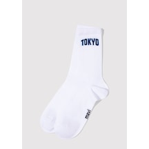 Mavi - Tokyo Baskılı Beyaz Soket Çorap 0911967-620 Beyaz