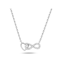 Brezza Lusso Jewelry Enesstore Gümüş Sonsuzlukla Bağlı Kalp Kadın Gümüş Kolye 45 CM