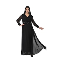 Lilas Xxl Kadın Büyük Beden Uzun Şifon Abiye Elbise 9573 Siyah