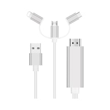 Lightning Çevirici Hdmı Usb-C Micro Usb Çevirici 3Lü Dönüştürücü-Gümüş