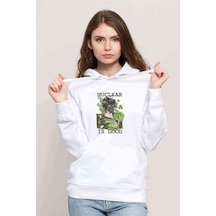 Nuclear Is Good Baskılı Beyaz Kadın Kapşonlu Sweatshirt