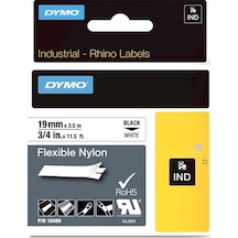 Dymo Rhino Pro Etiketi Plastik Esnek 19 Mmx3.5Mt  Siyah Üzerine Beyaz