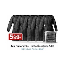 Tek Kullanımlık Hasta Önlüğü 5 Adet Nonwoven Kumaş Uzun Kollu Standart Beden Siyah