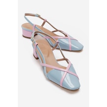 Luvishoes Olena Mavi Pembe Rugan Kadın Topuklu Sandalet Mavi - Pembe