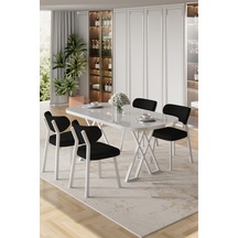 Canisa Axton Serisi Sabit Mdf 90x168 Beyaz Mutfak Masa Takımı 4 Antrasit Sandalye Beyaz Masa Antrasit Sandalye