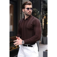 Madmext Kahverengi Regular Fit Polo Yaka Triko Erkek Kazak E7509
