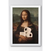 Tuvalet Kağıdı Tutan Mona Lisa Çerçeveli Tablo - Wc Tuvalet İçin Tablo
