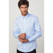Tudors Slim Fit Non Iron Beyaz Mavi Erkek Gömlek-29754-mavi