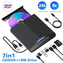 Çok Fonksiyonlu Harici Cd Dvd Sürücü 7 In 1 Harici USB 3.0 Type-c Yazıcı Okuyucu Laptop Mac Win