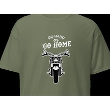 Wildstyle Go Hard Or Go Home Motosiklet Motivasyon Vintage Baskılı Unisex Bisiklet Yaka Pamuklu Tişört - Haki