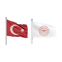 Türk Bayrağı + Sağlık Bakanlığı Bayrak 100X150 Raşel Kumaş