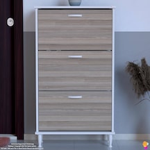 Modilayn Varbi Kapı Önü 72 X 127 X 25, 5 Cm Lik 3 Düşer Kapak 6 Göz Raf Bölmeli Ayakkabılık Beyaz - Ceviz