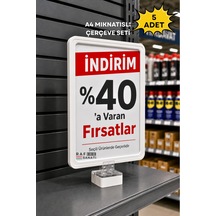 5 Adet - A4 Güçlü Mıknatıs Tutuculu Fiyatlık Etiketlik Dikey Yatay Ve Bilgilendirme Çerçevesi Beyaz
