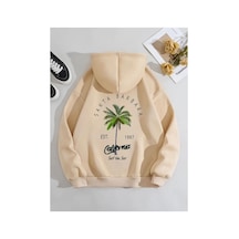 Medinenur Santa Barbara Baskılı Kapüşonlu Cepli Sweatshirt Bej