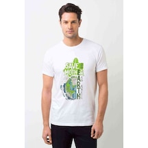 Green Earth Baskılı Beyaz Erkek Tshirt