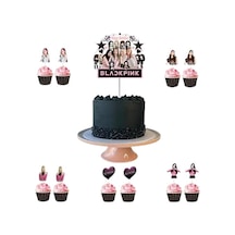 Black Pink Cake Topper Set Pasta Seti 20 Kürdan 25 Kek Kalıbı 1 Pasta Üstü Büyük Doğum Günü Pasta Süsü +3