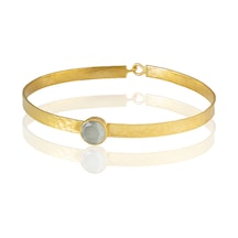 Kadir Jewellery 22 Ayar Altın Kaplama El İşçiliği Zirkon Taşlı Kadın Kelepçe Bilezik Gri
