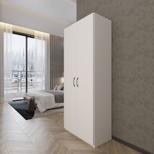 Ed Pet Dizayn 2 Kapaklı 5 Katlı Çok Amaçlı Beyaz Elbise Dolabı