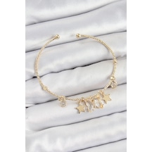 Pirinç Zirkon Taşlı Kelebek Ve Yıldız Model Gold Renk Charm Bileklik - Çok Renkli