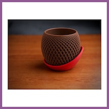 Bezos 3d Baskı Küre Saksı - Kafes Dokulu İki Parçalı Dekoratif Saksı - Kahverengi-kırmızı Rengaren Standart 90056852