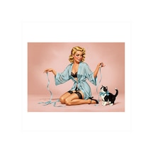 Vintage Pin-up Kız Tasarım Mdf Tablo